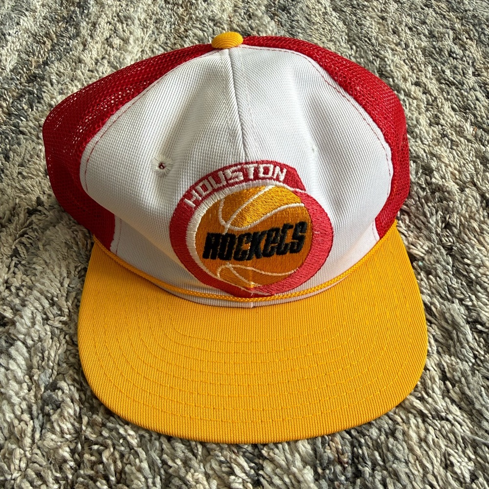 Vtg 80s Houston Rockets Trucker Hat Made in Taiwan ROC Twins Snapback NBA